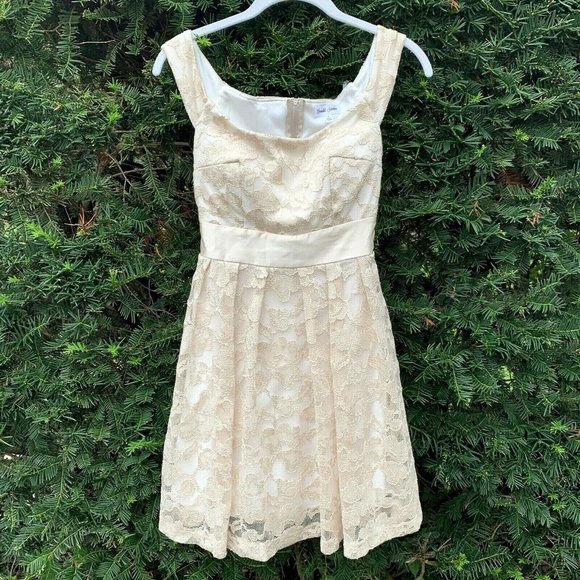 Ivory Lace Homecoming Dress size 3 Fit Flare Sleeveless Beige Padded Sleeveless - Picture 1 of 4